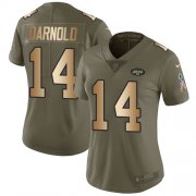 Wholesale Cheap Nike Jets #14 Sam Darnold Olive/Gold Women's Stitched NFL Limited 2017 Salute to Service Jersey