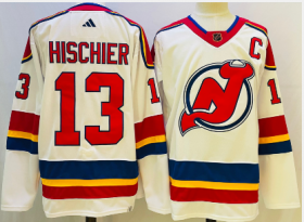 Wholesale Cheap Men\'s New Jersey Devils #13 Nico Hischier White 2022 Reverse Retro Authentic Jersey
