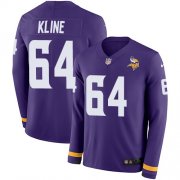 Wholesale Cheap Nike Vikings #64 Josh Kline Purple Team Color Men's Stitched NFL Limited Therma Long Sleeve Jersey