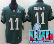 Wholesale Cheap Youth Philadelphia Eagles #11 AJ Brown Limited Green Super Bowl LVII Vapor Jersey