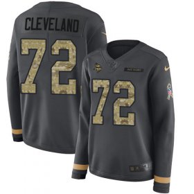 Wholesale Cheap Nike Vikings #72 Ezra Cleveland Anthracite Salute to Service Women\'s Stitched NFL Limited Therma Long Sleeve Jersey