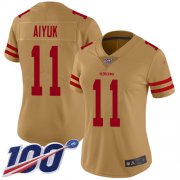 Wholesale Cheap Nike 49ers #11 Brandon Aiyuk Gold Women's Stitched NFL Limited Inverted Legend 100th Season Jersey