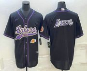 Wholesale Cheap Men's Los Angeles Lakers Black Big Logo With Patch Cool Base Stitched Baseball Jersey