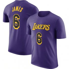 Wholesale Cheap Men\'s Los Angeles Lakers #6 LeBron James Purple 2022-23 Statement Edition Long Sleeve T-Shirt