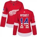 Wholesale Cheap Adidas Red Wings #14 Gustav Nyquist Red Home Authentic USA Flag Women's Stitched NHL Jersey