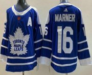 Wholesale Cheap Men's Toronto Maple Leafs #16 Mitch Marner Blue 2022 Reverse Retro Authentic Jersey