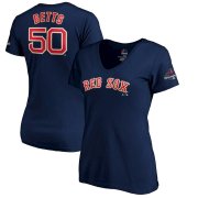 Wholesale Cheap Boston Red Sox #50 Mookie Betts Majestic Women's 2019 Gold Program Name & Number V-Neck T-Shirt Navy