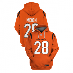 Wholesale Cheap Men\'s Cincinnati Bengals #28 Joe Mixon Orange 2021 Pullover Hoodie