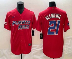 Wholesale Cheap Men\'s Puerto Rico Baseball #21 Roberto Clemente 2023 Red World Classic Stitched Jerseys