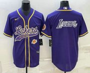 Wholesale Cheap Men's Los Angeles Lakers Purple Big Logo With Patch Cool Base Stitched Baseball Jersey