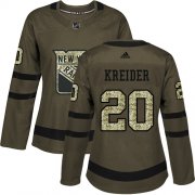 Wholesale Cheap Adidas Rangers #20 Chris Kreider Green Salute to Service Women's Stitched NHL Jersey