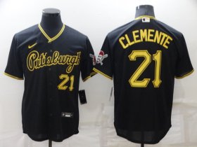 Wholesale Cheap Men\'s Pittsburgh Pirates #21 Roberto Clemente Black Cool Base Stitched Jersey