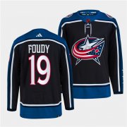 Wholesale Cheap Men's Columbus Blue Jackets #19 Liam Foudy Navy 2022 Reverse Retro Stitched Jersey