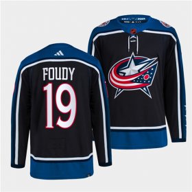 Wholesale Cheap Men\'s Columbus Blue Jackets #19 Liam Foudy Navy 2022 Reverse Retro Stitched Jersey