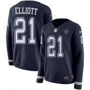 Wholesale Cheap Nike Cowboys #21 Ezekiel Elliott Navy Blue Team Color Women's Stitched NFL Limited Therma Long Sleeve Jersey