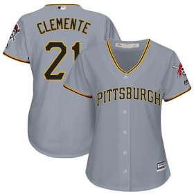 Wholesale Cheap Pirates #21 Roberto Clemente Grey Road Women\'s Stitched MLB Jersey