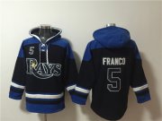 Wholesale Cheap Men's Tampa Bay Rays #5 Wander Franco Black Blue Lace-Up Pullover Hoodie