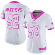 Wholesale Cheap Nike Packers #52 Clay Matthews White/Pink Women's Stitched NFL Limited Rush Fashion Jersey
