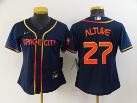 Wholesale Cheap Women\'s Houston Astros #27 Jose Altuve 2022 Navy Blue City Connect Cool Base Stitched Jersey