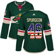 Wholesale Cheap Adidas Wild #46 Jared Spurgeon Green Home Authentic USA Flag Women's Stitched NHL Jersey