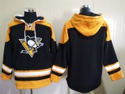 Wholesale Cheap Men's Pittsburgh Penguins Black Ageless Must Have Lace Up Pullover Blank Hoodie