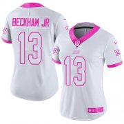 Wholesale Cheap Nike Giants #13 Odell Beckham Jr White/Pink Women's Stitched NFL Limited Rush Fashion Jersey