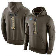 Wholesale Cheap NFL Men's Nike Indianapolis Colts #1 Pat McAfee Stitched Green Olive Salute To Service KO Performance Hoodie