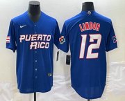 Wholesale Cheap Men's Puerto Rico Baseball #12 Francisco Lindor 2023 Royal World Classic Stitched Jerseys