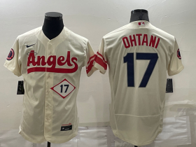 Wholesale Cheap Men\'s Los Angeles Angels #17 Shohei Ohtani Number Cream 2022 City Connect Flex Base Stitched Jersey