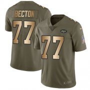 Wholesale Cheap Nike Jets #77 Mekhi Becton Olive/Gold Men's Stitched NFL Limited 2017 Salute To Service Jersey