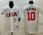 Wholesale Cheap Men's USA Baseball #10 JT Realmuto Number 2023 White World Baseball Classic Stitched Jersey