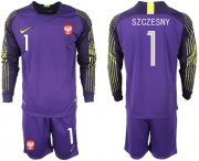 Wholesale Cheap Poland #1 Szczesny Purple Goalkeeper Long Sleeves Soccer Country Jersey