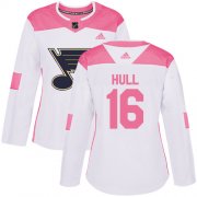 Wholesale Cheap Adidas Blues #16 Brett Hull White/Pink Authentic Fashion Women's Stitched NHL Jersey