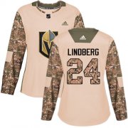 Wholesale Cheap Adidas Golden Knights #24 Oscar Lindberg Camo Authentic 2017 Veterans Day Women's Stitched NHL Jersey