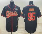 Wholesale Cheap Men's Kansas City Chiefs #95 Chris Jones Black With Super Bowl LVII Patch Cool Base Stitched Baseball Jersey