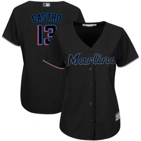 Wholesale Cheap Marlins #13 Starlin Castro Black Alternate Women\'s Stitched MLB Jersey