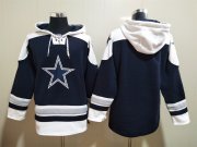 Wholesale Cheap Men's Dallas Cowboys Blank Navy Blue Ageless Must Have Lace Up Pullover Hoodie