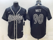 Wholesale Cheap Men's Pittsburgh Steelers #90 TJ Watt Black Reflective With Patch Cool Base Stitched Baseball Jersey