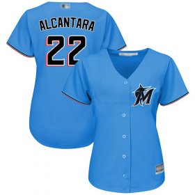 Wholesale Cheap Marlins #22 Sandy Alcantara Blue Alternate Women\'s Stitched MLB Jersey