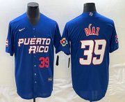 Wholesale Cheap Men's Puerto Rico Baseball #39 Edwin Diaz Number 2023 Blue World Baseball Classic Stitched Jerseys
