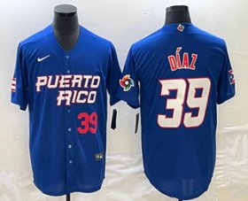 Wholesale Cheap Men\'s Puerto Rico Baseball #39 Edwin Diaz Number 2023 Blue World Baseball Classic Stitched Jerseys
