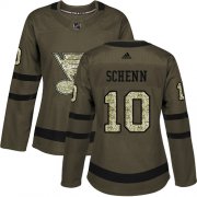Wholesale Cheap Adidas Blues #10 Brayden Schenn Green Salute to Service Women's Stitched NHL Jersey