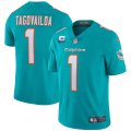 Wholesale Cheap Men's Miami Dolphins 2022 #1 Tua Tagovailoa Aqua With 1-star C Patch Vapor Limited Stitched NFL Jersey