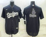 Wholesale Cheap Men's Los Angeles Dodgers Black Team Big Logo Cool Base Stitched Baseball Jersey2