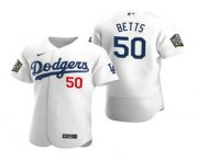 Wholesale Cheap Men's Los Angeles Dodgers #50 Mookie Betts White 2020 World Series Authentic Flex Nike Jersey