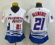 Wholesale Cheap Womens Puerto Rico Baseball #21 Roberto Clemente Number 2023 White World Classic Stitched Jersey