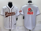 Wholesale Cheap Men's Cleveland Browns White Team Big Logo With Patch Cool Base Stitched Baseball Jersey