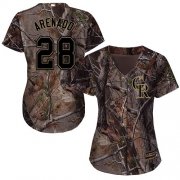 Wholesale Cheap Rockies #28 Nolan Arenado Camo Realtree Collection Cool Base Women's Stitched MLB Jersey