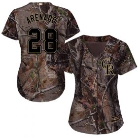 Wholesale Cheap Rockies #28 Nolan Arenado Camo Realtree Collection Cool Base Women\'s Stitched MLB Jersey