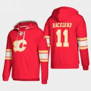 Wholesale Cheap Calgary Flames #11 Mikael Backlund Red adidas Lace-Up Pullover Hoodie